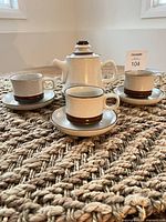 Full set showing teapot, three cups on saucers