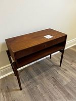 Full view of wood side table front and top