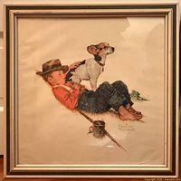 Front of framed Norman Rockwell print showing artwork, mat and frame