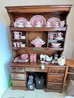 Full view of hutch with base drawers and top shelves