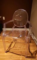 Front view of clear polycarbonate armchair