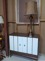 Full view of cabinet with lamp on top