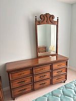 Front view of dresser with attached mirror