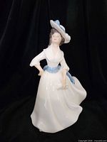 Front view of Royal Doulton Margaret figurine showing dress and sash