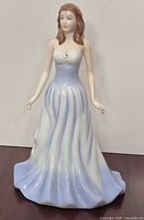 Front view of Royal Doulton April figurine showing gown and crystal detail