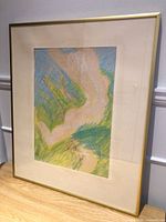 Full view of framed abstract pastel painting
