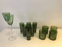 Group shot of all twelve green glasses