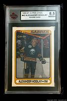 Front of graded Alexander Mogilny rookie card in KSA holder showing 8.5 grade label