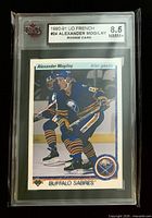 Front of KSA-encapsulated Mogilny rookie card showing grade label 8.5 NMM+