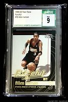 Front view of encapsulated Allen Iverson Fleer Forceful #F8 card showing player image and CSG Mint 9 label
