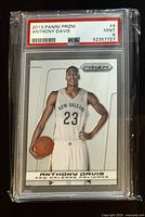 Front view of PSA-slabbed 2013 Panini Prizm #4 Anthony Davis card showing grade label and card front.