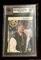 Front of graded Chris Pronger rookie card showing KSA label 8.5 NMM+