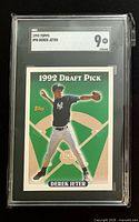 Front of SGC-slabbed Derek Jeter rookie card showing grade label and card image