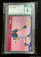 Front of CSG-slabbed Derek Jeter rookie card showing grade label and image