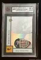 Front of KSA-slabbed Dominik Hasek Euro-Rookie Team card showing grade 9.5 label