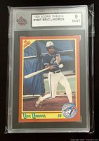 Front of KSA-slabbed Eric Lindros 1990 Score Traded card grade 9 Mint visible