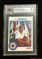 Front of encapsulated Eric Lindros 1991-92 Score #356 card showing KSA label and grade 9 Mint