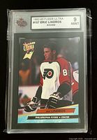 Front of KSA-slabbed Eric Lindros Fleer Ultra rookie card showing grade label 9 Mint