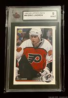 Front of graded Eric Lindros Upper Deck card showing grade label