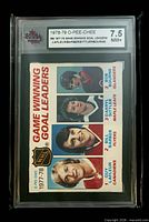 Front of KSA-slabbed 1978-79 O-Pee-Chee #69 GWG Leaders card showing players and 7.5 NM+ grade label