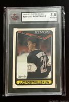 Front of graded Luc Robitaille O-Pee-Chee #209 card showing grade label 8.5 NMM+