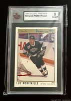 Front of encapsulated Luc Robitaille #34 O-Pee-Chee Premier card with KSA grade 9 label