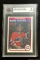 Front view of graded Mark Hunter 1982-83 O-Pee-Chee #185 card showing player image and KSA grade label