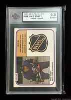 Front of KSA-slabbed 1981-82 OPC Mike Bossy #388 card showing grade label and card front