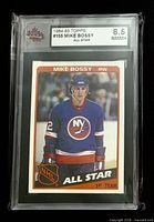 Front view of KSA-slabbed 1984-85 Topps Mike Bossy #155 All-Star card showing grade 8.5 NMM+