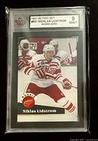 Front view of graded Nicklas Lidstrom Pro Set rookie card showing Mint 9 grade