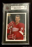 Front of slabbed Nicklas Lidstrom 1991-92 Upper Deck #584 Young Guns Checklist card showing player portrait and KSA label with grade 9 Mint