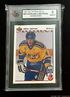 Front view of KSA-slabbed Niklas Lidstrom Upper Deck rookie card showing grade label 9 Mint