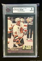 Front of encapsulated Pavel Bure Rookie card showing player image and KSA grade label 9 Mint