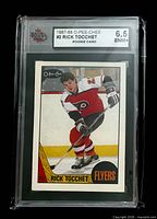 Front of graded Rick Tocchet O-Pee-Chee rookie card in KSA slab showing grade 6.5