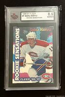 Front of graded Saku Koivu Rookie Sensations card showing grade 8.5 label