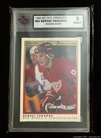 Front view of KSA-slabbed Sergei Fedorov rookie card showing grade 9 Mint label and card image