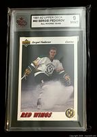 Front of graded card showing KSA 9 Mint label, Upper Deck #40 Sergei Fedorov All Rookie Team image