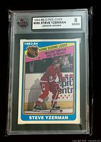 Front of graded 1984-85 O-Pee-Chee Steve Yzerman card in KSA slab