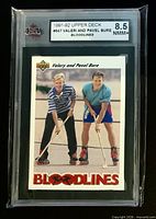 Front of KSA-slabbed card showing Valeri & Pavel Bure image and grade label 8.5