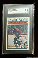 Front of SGC-slabbed Wayne Gretzky #107 card showing grade 8 label and card image