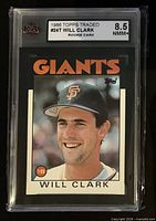 Front of KSA-slabbed 1986 Topps Traded Will Clark rookie card showing grade label 8.5