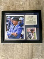 Front view of entire framed collage showing both photos and plaque