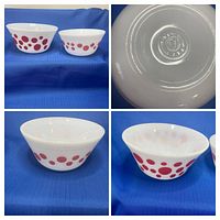 Both mixing bowls side by side showing size difference and exterior polka-dot pattern