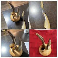 Desk organizer on wood base with horn sections and separate horn letter opener displayed