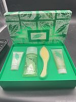 Closed gift box showing exterior leaf design