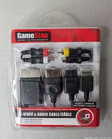 Front of sealed GameStop S-Video & Audio Cable package showing cable and console connectors