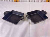 Top view of both square mini skillets showing size and handles