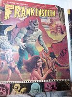Front cover of first Castle of Frankenstein issue displaying monstrous creature and Harryhausen reference