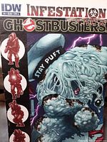 Front cover showing IDW, Infestation banner, Ghostbusters logo and Stay Puft artwork