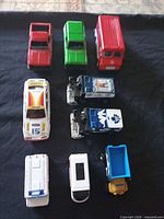 Top view showing 9 of the die-cast vehicles arranged in three rows